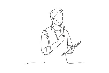 Teacher holding pen and notebook continuous line drawing minimalist design