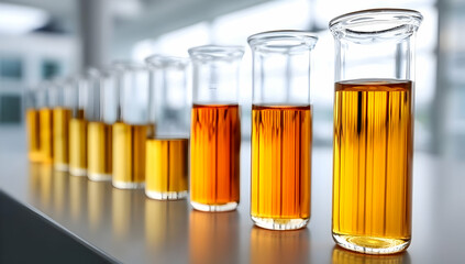 Series of test tubes filled with colorful liquids showcasing different concentrations in a laboratory setting.