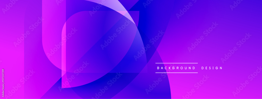 Poster Abstract purple design features overlapping circles, rectangles. Gradient colors create modern visual effect. Simple text reads background design.