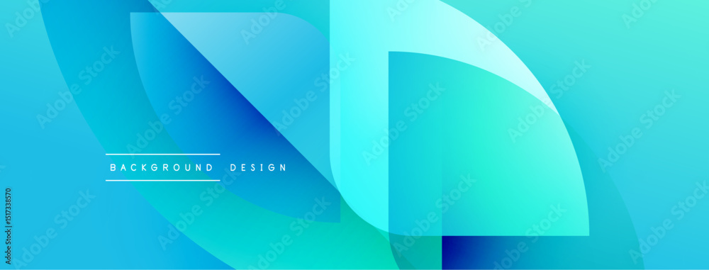 Poster Abstract blue design. Overlapping shapes create dynamic visual effect. Gradient colors suggest depth, modern aesthetic. Minimal text present.