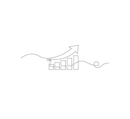 Continuous line drawing of a growing graph, white background, depicts success and growth in business.