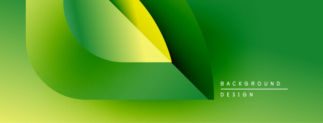 Abstract green background. Overlapping shapes create leaf illusion. Gradient colors suggest growth, nature, freshness. Minimalist design.