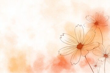 Orange Watercolor Cosmos Flowers - Delicate orange cosmos flowers drawn in a watercolor on a soft orange background. Perfect for invitations, cards, and more