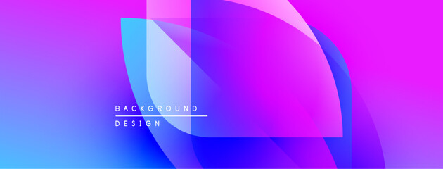 Abstract vibrant background. Overlapping shapes create dynamic visual effect. Blue, pink, purple hues dominate composition. Modern design element.