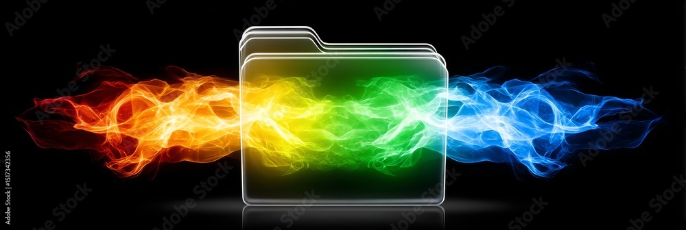 Poster flaming data transfer - abstract of a folder icon engulfed in vibrant flames, symbolizing fast data 