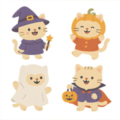 Spooky halloween cat clipart set featuring witch ghost pumpkin and vampire icons for whimsical festivities