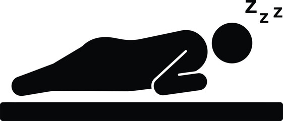 Simple icon depicting a person sleeping soundly on a bed symbolizing rest and relaxation in vector format