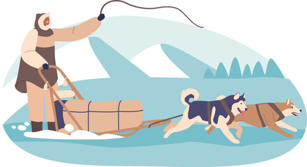 Eskimo riding husky dog sled