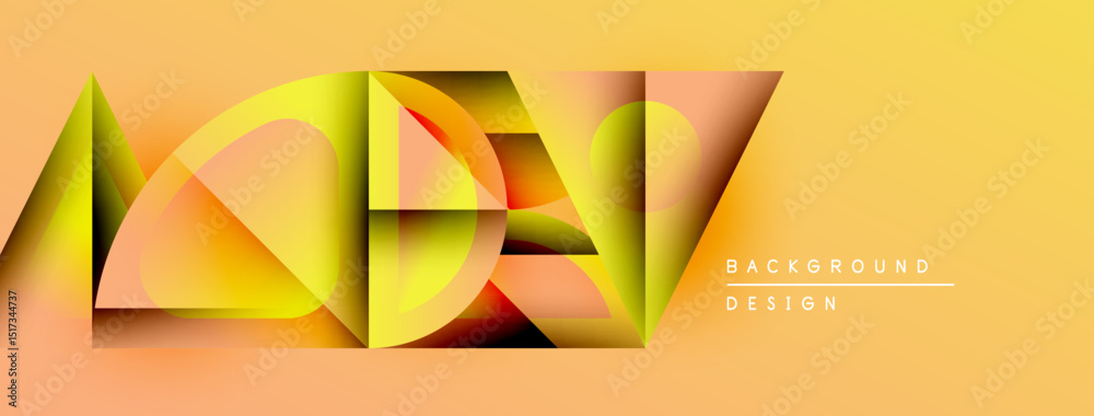 Poster abstract geometric shapes create dynamic composition. warm yellow, orange hues dominate design. mode