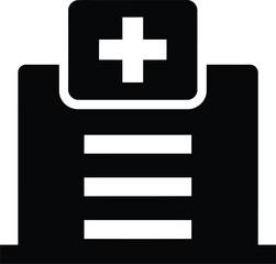 Obraz premium Black and white graphic illustration of a hospital or medical facility with cross symbol representing healthcare services available