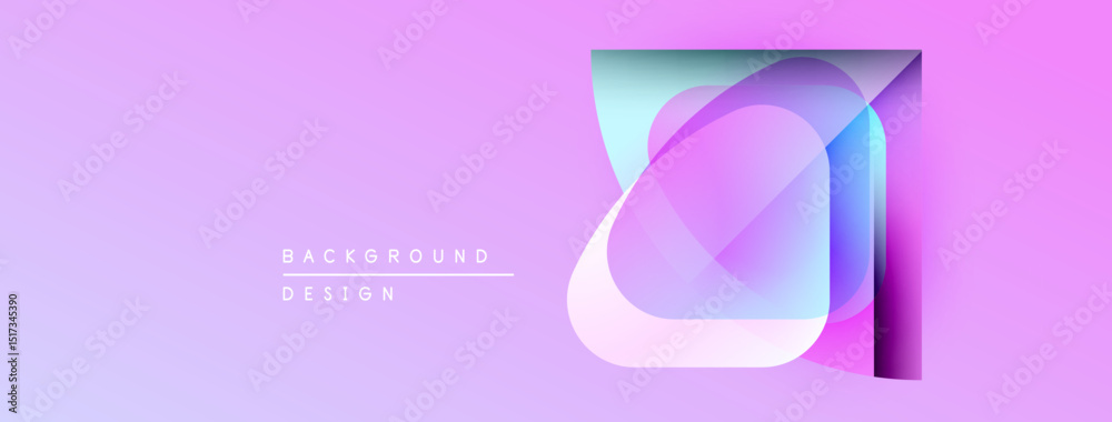 Aufkleber Abstract design features layered translucent shapes. Gradient background transitions from purple to pink. Modern aesthetic, clean lines, simple composition.