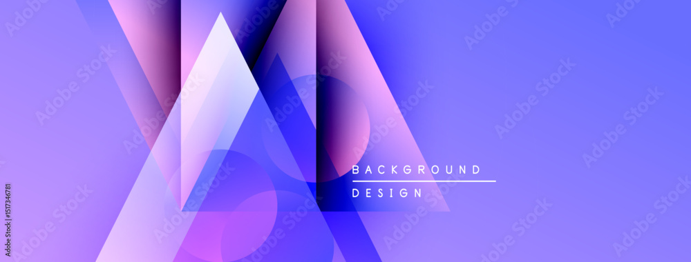 Poster abstract geometric shapes overlap, creating vibrant purple gradient background. modern design elemen