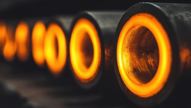 Hot metal pipes, glowing orange rings