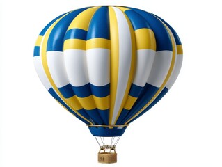 Naklejka premium 3D Render Blue Yellow White Hot Air Balloon Isolated White Background