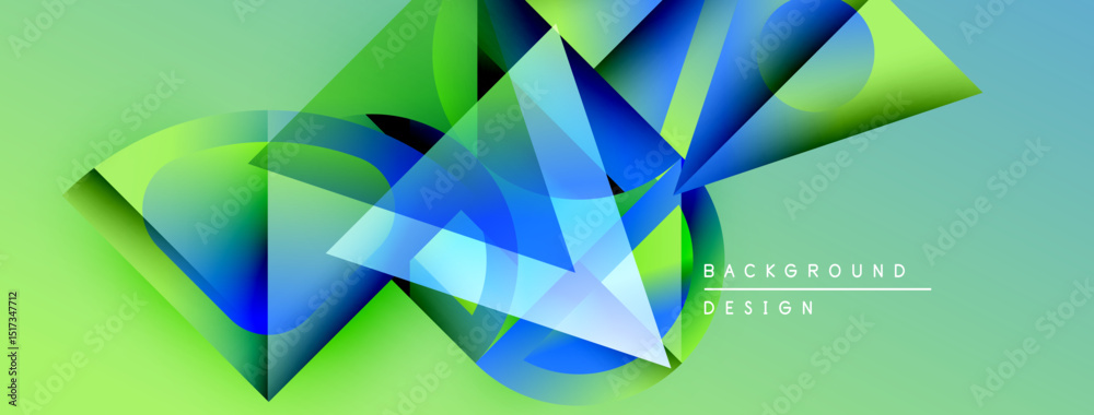 Aufkleber Abstract geometric shapes overlap, creating dynamic visual effect. Blue, green hues dominate composition. Modern design element.