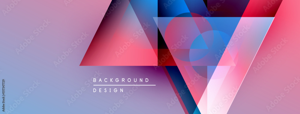 Poster abstract geometric shapes blend vibrant colors. gradient transitions create modern design, suitable 