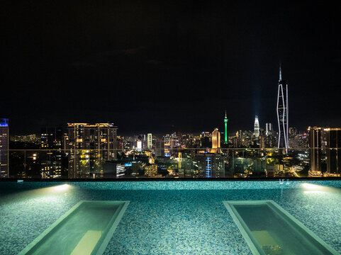 Rooftop pool with Kuala Lumpur city skyline