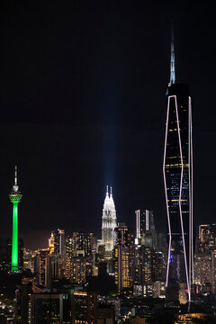 KL Tower, Merdeka 118 and Petronas at night