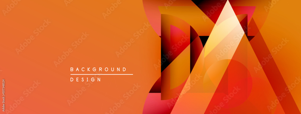 Fototapete Abstract geometric shapes overlap, creating vibrant orange design. Modern background features layered triangles, gradients, dynamic composition.