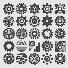 Hand-Drawn Gear Icons Set: Black & White Sketch Vectors with Transparent Background