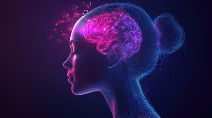 Side profile view of a digital representation of a person's head and brain.