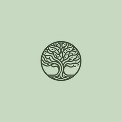 Banyan tree logo in strong and graceful illustration style.