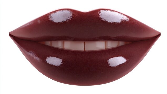 Close-up of glossy, maroon lips smiling