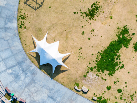 Vertical Aerial View of Campground with Tents