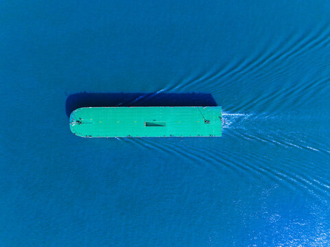 Aerial View of Idle Ro-Ro Ship on Water