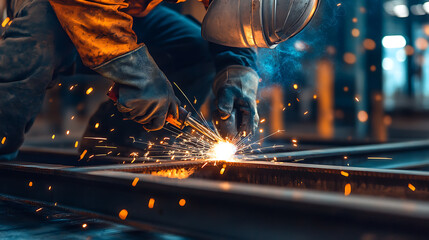 Welder at Work: Sparks Fly as Metal is Joined