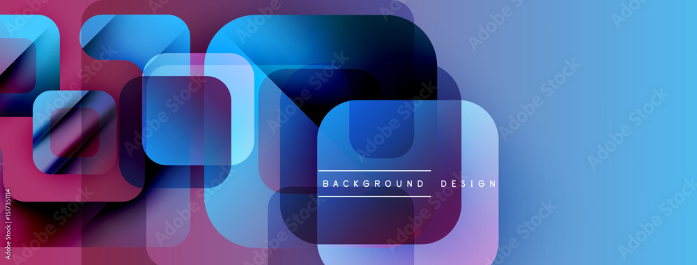 Poster abstract geometric shapes overlap, creating vibrant blue, purple gradients. modern design elements s