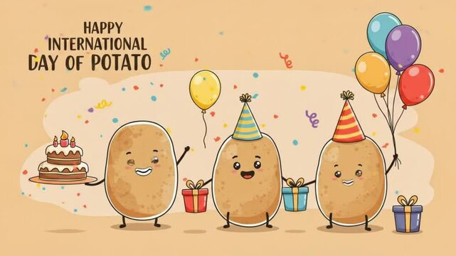 Cartoon vector illustration of potato to commemorate International Potato Day