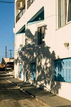 Beautiful summer light on a white building in Milos