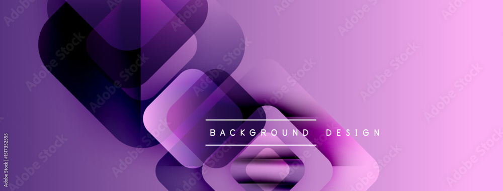 Poster abstract purple design features overlapping squares, gradients, dynamic composition. modern aestheti
