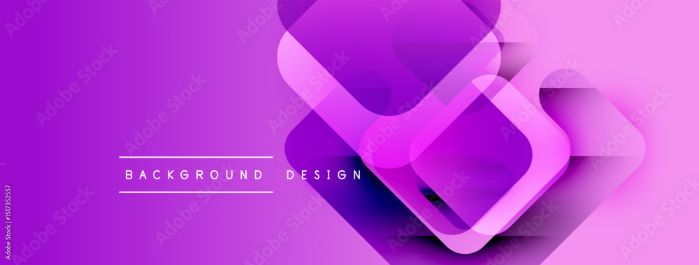 Fototapete Purple gradient background features overlapping squares, creating modern abstract design. Text reads background design. Simple, vibrant, clean aesthetic.