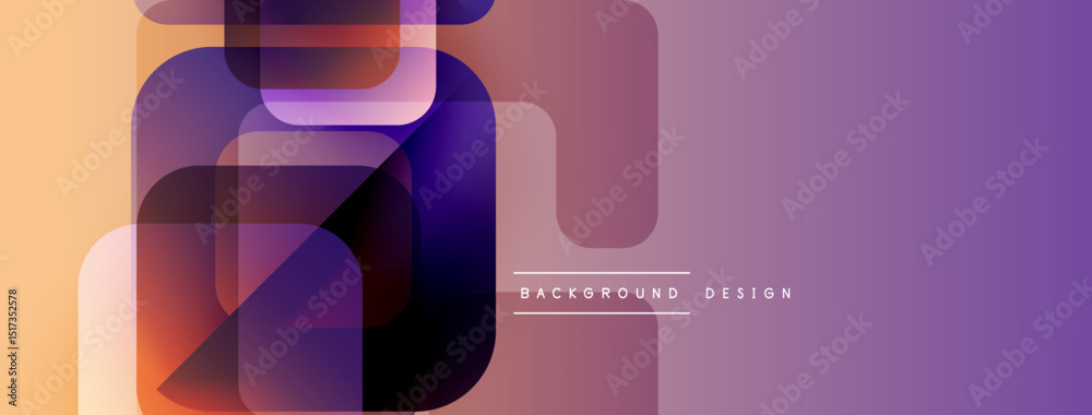 Poster abstract geometric shapes overlap, creating vibrant color gradients. purple, orange hues dominate de