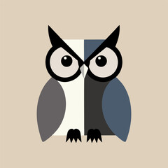 A minimalist vector image of a stylized owl with large expressive eyes, set on a clean white background to emphasize its beauty and character.