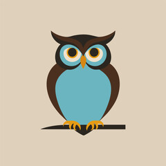 A minimalist vector image of a stylized owl with large expressive eyes, set on a clean white background to emphasize its beauty and character.