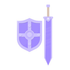 purple sword and shield. weapon theme. war theme. medieval theme. knight. fantasy. vector illustration