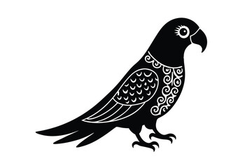 Fototapeta premium Color blocked parrot with paisley border accents vector art illustration