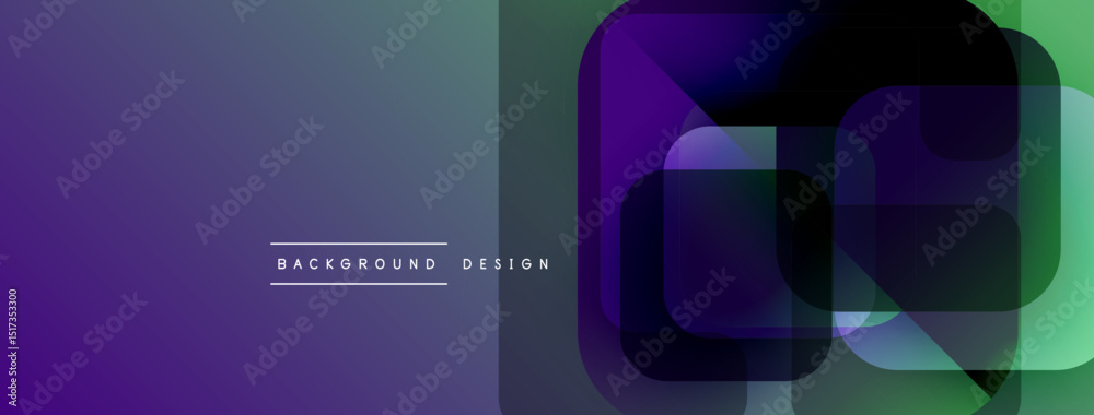 Fototapete Abstract geometric design. Overlapping squares create layered effect. Gradient colors transition from purple to green. Modern background texture.