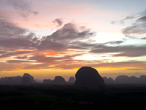 Stunning sunrise view to other-worldly mountains