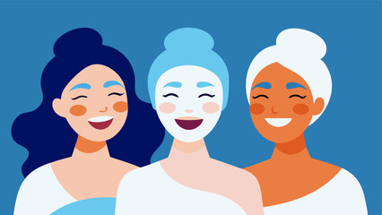 Fototapeta premium Group SelfCare Three friends in a spa setting all wearing infrared face masks sharing laughs and enjoying their skincare time together.