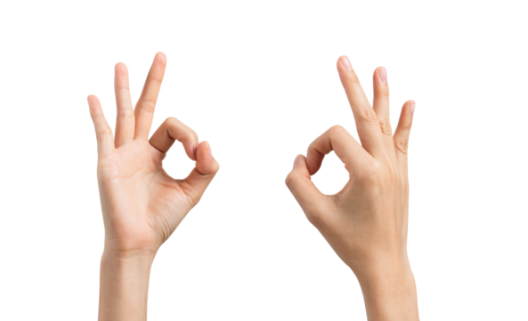 Hand showing finger ok gesture isolated on white background.