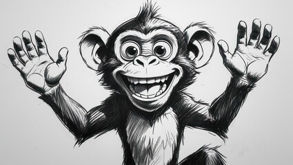 Fototapeta premium Cartoon chimp with happy expression