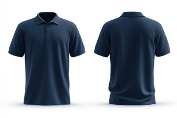 Front and back view of a plain navy blue polo shirt mockup template, perfect for showcasing designs or advertising apparel