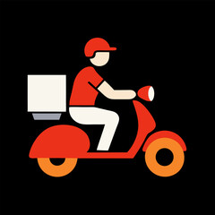 Delivery man on scooter. isolated on black background