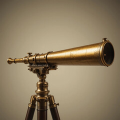 AI Generated Antique Brass Telescope on Wooden Tripod