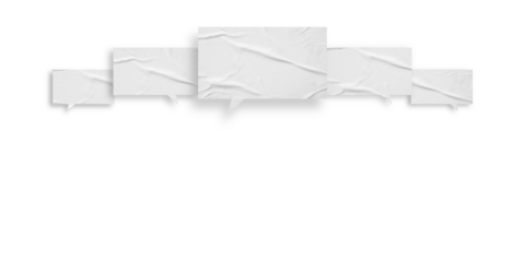 White speech bubble crumpled paper isolated on transparent background