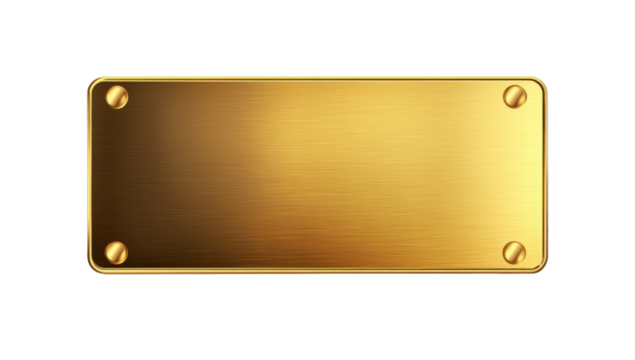Golden Shiny Metal Nameplate isolated on transparent white background